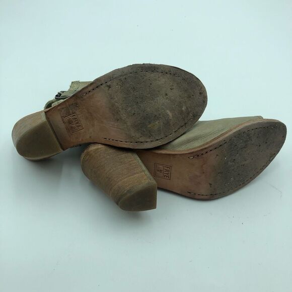 Frye Izzy Artisan Leather Cream Gray Open Toe heel Sling Sandals Women’s Size 7B - Picture 10 of 12